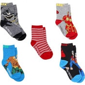 Wholesale - 5pk JUSTICE LEAGUE FIGHTING FORCE CREW SOCKS SIZE 4-6, UPC: 193159224110
